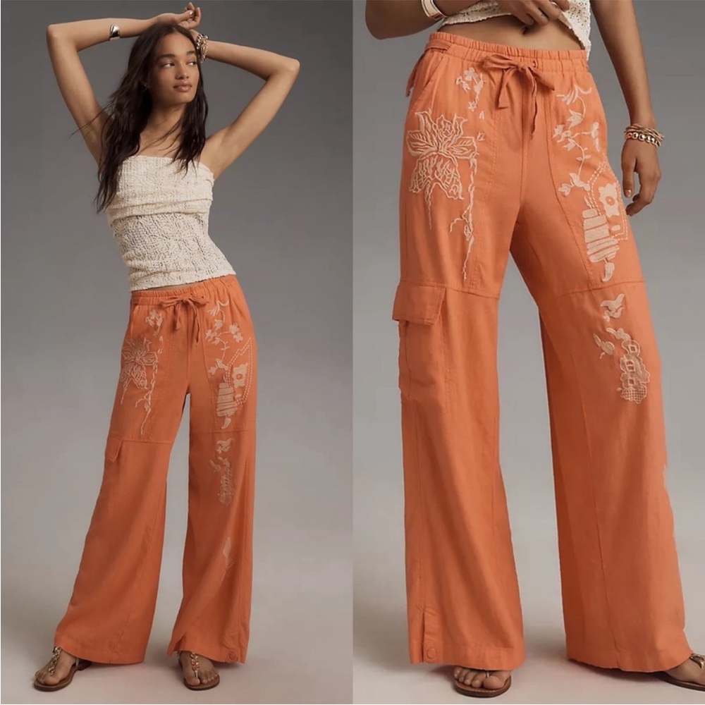 Pilcro Embroidered Wide-Leg cargo Drawstring Pants